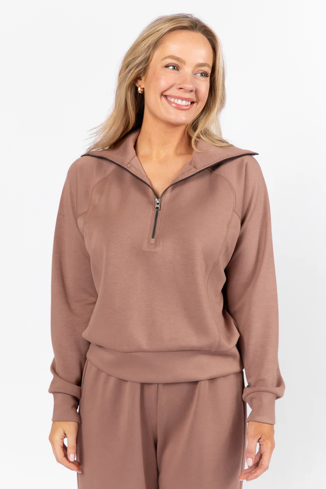 Let's Just Stay Mocha Quarter Zip Knit Pullover FINAL SALE - Terpint
