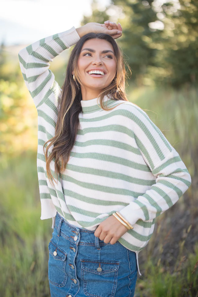 Keep On Shining Olive And Cream Striped Turtleneck Sweater FINAL SALE - Terpint