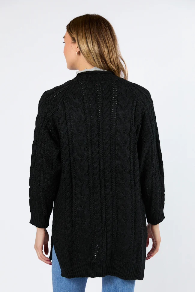 Sweet Nothings Black Chunky Cable Knit Cardigan FINAL SALE - Terpint
