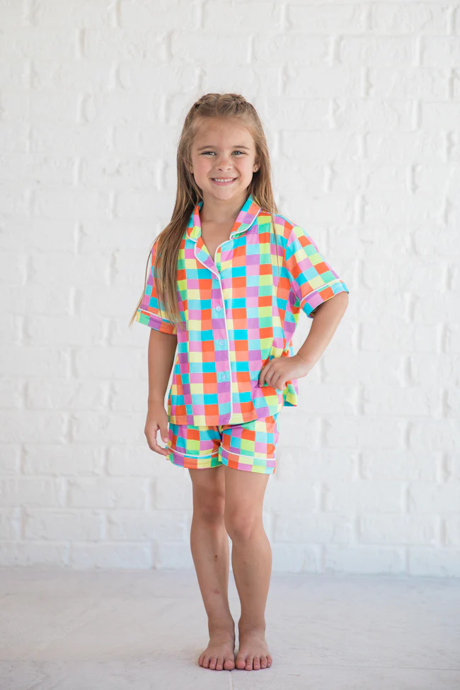 Kid's Good To Get Away In Glamour On The Grid Pajama Set FINAL SALE - Terpint