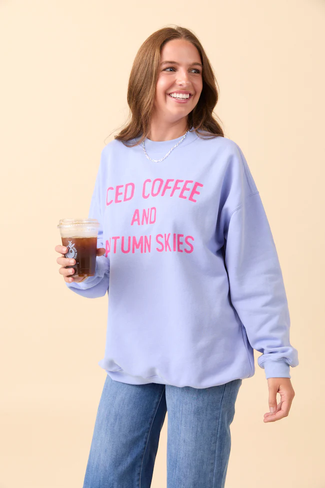 Iced Coffee And Autumn Skies Periwinkle Graphic Sweatshirt DOORBUSTER - Terpint