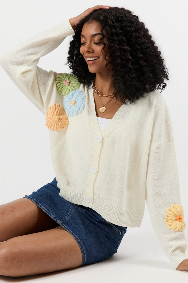 Made My Mark Ivory Multi Floral Embroidered Cardigan FINAL SALE - Terpint