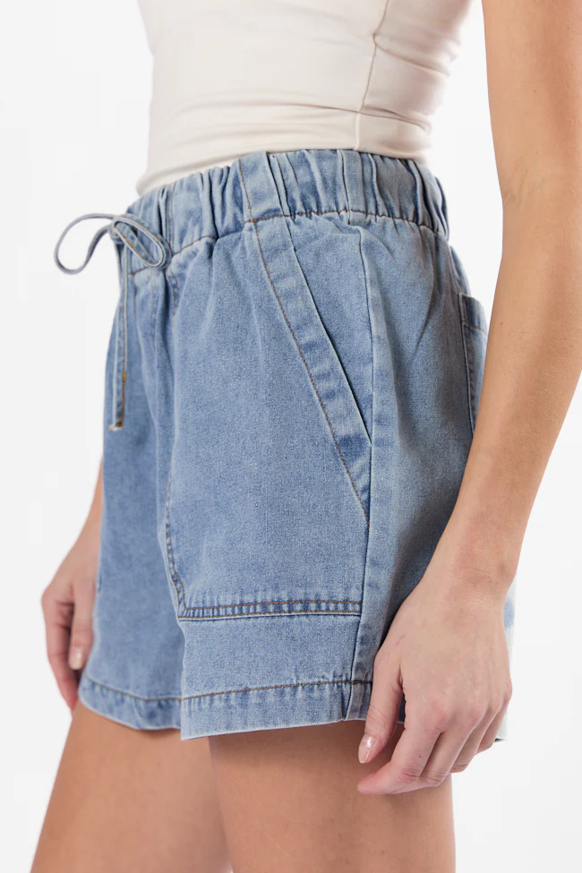 Reach For Me Medium Wash Pull On Chambray Shorts DOORBUSTER - Terpint