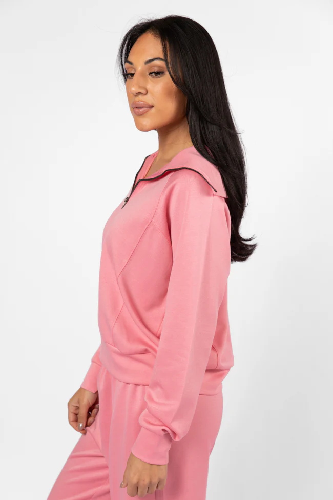 Let's Just Stay Pink Quarter Zip Knit Pullover FINAL SALE - Terpint