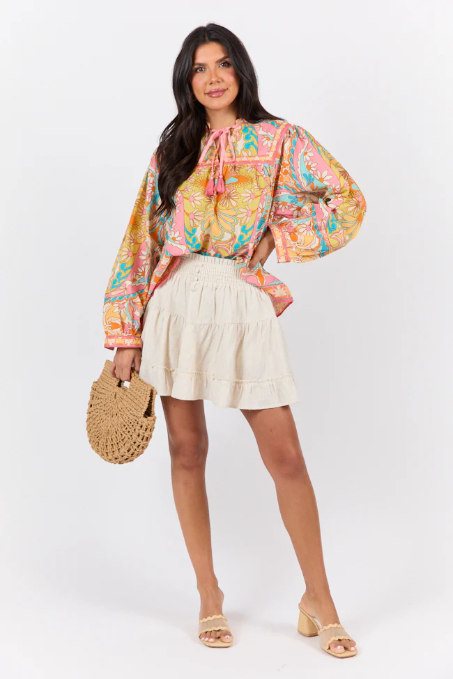 Mosaic Gardens Purple Printed Long Sleeve Blouse FINAL SALE - Terpint