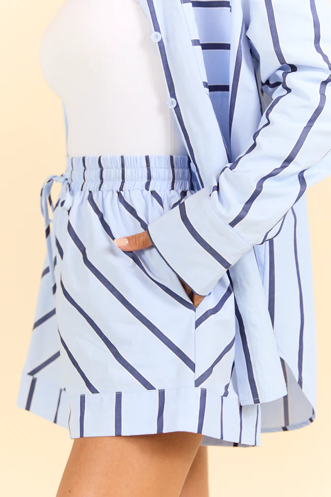 Stay Anchored Light Blue Stripe Button Down Shirt and Shorts Set - Terpint