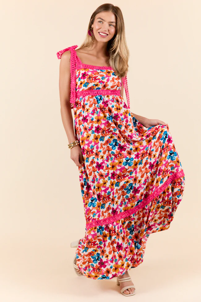 Come Along With Me Pink Trim Floral Maxi Dress FINAL SALE - Terpint