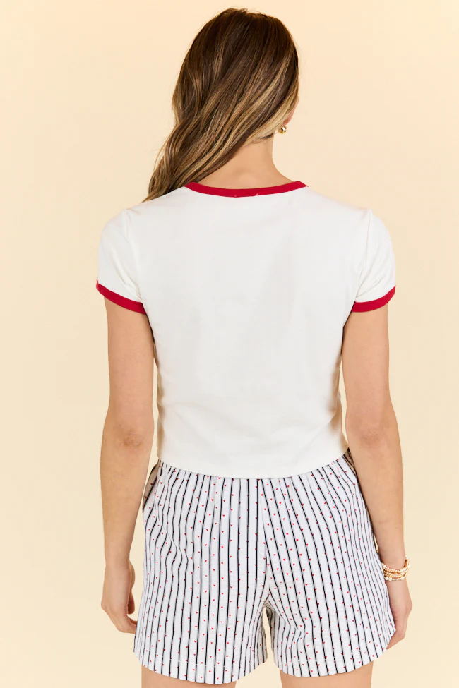 Croissants For Dinner White Graphic Cropped Tee DOORBUSTER - Terpint