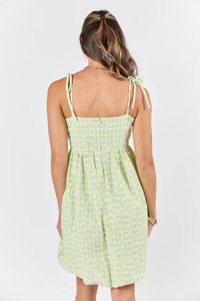 Wandering Hearts Green Eyelet Gingham Dress FINAL SALE - Terpint