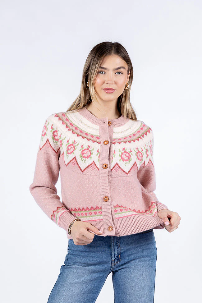 Sunny Meadow Pink Floral Fair Isle Cardigan FINAL SALE - Terpint