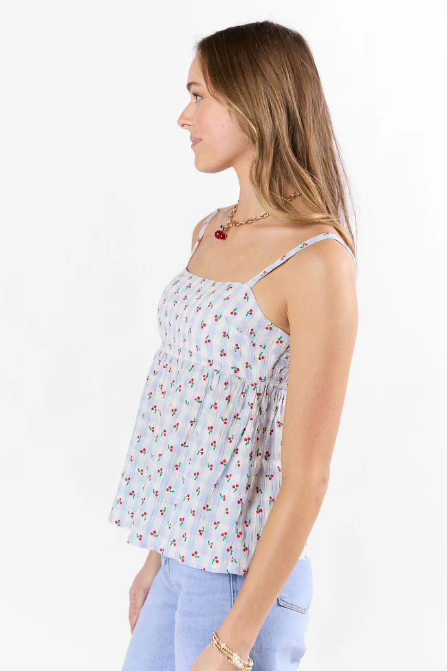 Sweet As Can Be Blue Cherry Gingham Print Tank FINAL SALE - Terpint