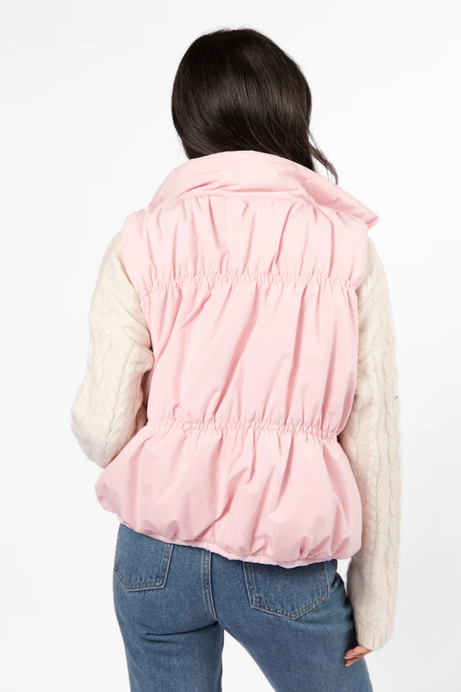 Mountain High Light Pink Ruched Puffer Vest FINAL SALE - Terpint