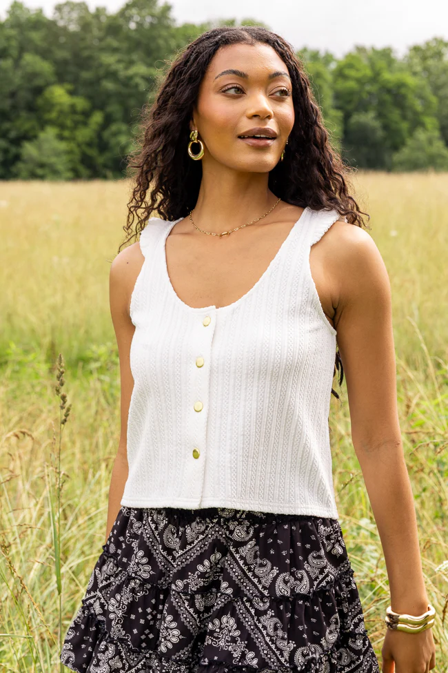 Gretta White Button Up Knit Tank - Terpint