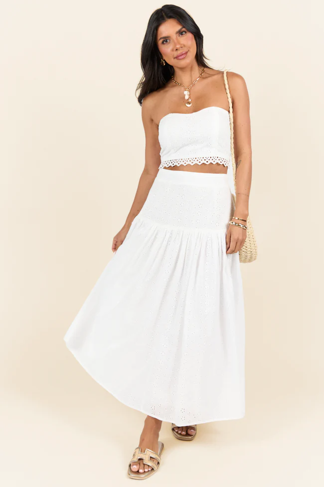 Take It Easy White Eyelet Tube Top Set SALE - Terpint