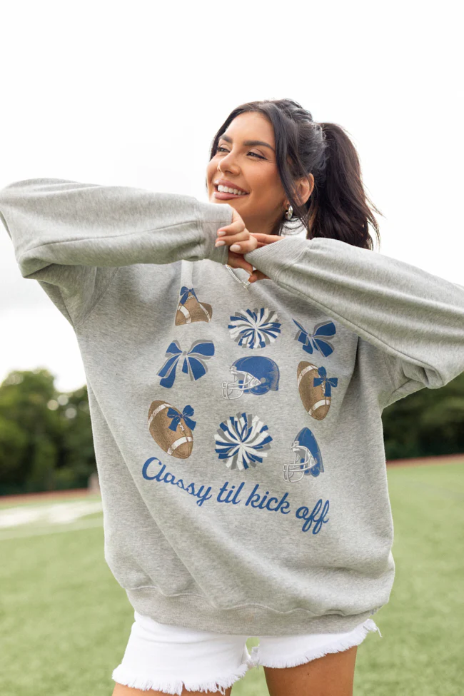 Football Icon Navy and White Light Grey Graphic Sweatshirt - Terpint