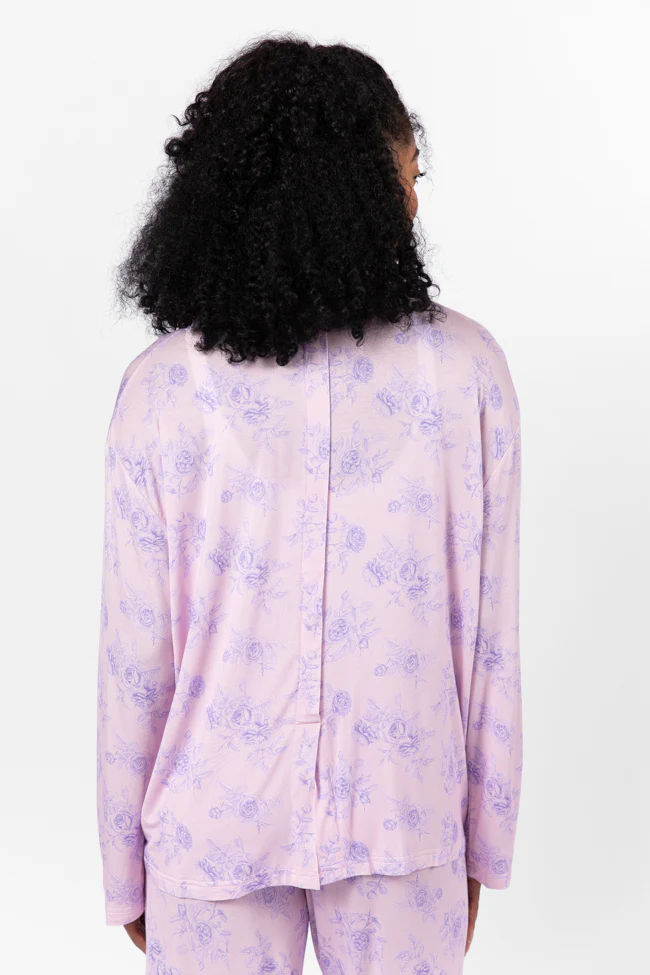 Sweet Dreams In Purple Floral Fantasy Long Sleeve Pajama Top FINAL SALE - Terpint