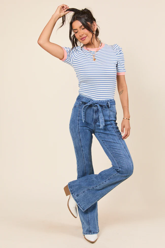 Jocelyn Dark Wash Tie Waist Flare Leg Jeans - Terpint
