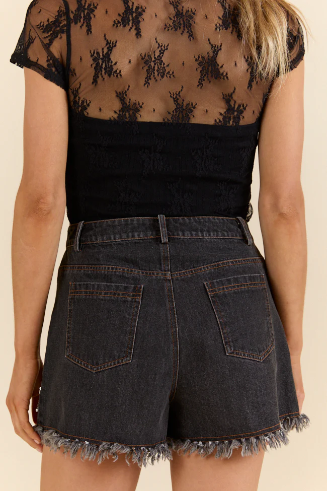 Rhinestone Riff Black Wash Embellished Denim Shorts DOORBUSTER - Terpint