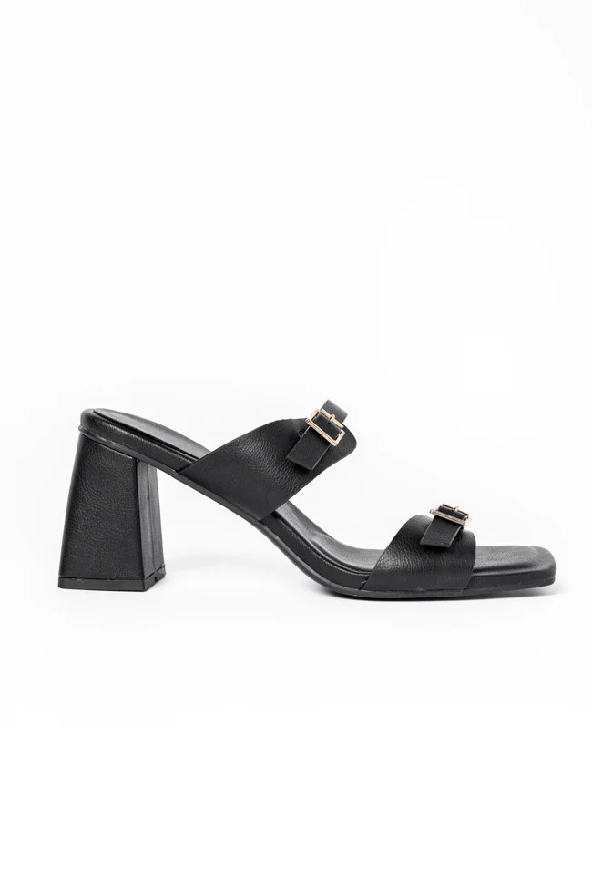 Brooklyn Black Double Strap Buckle Heels SALE - Terpint