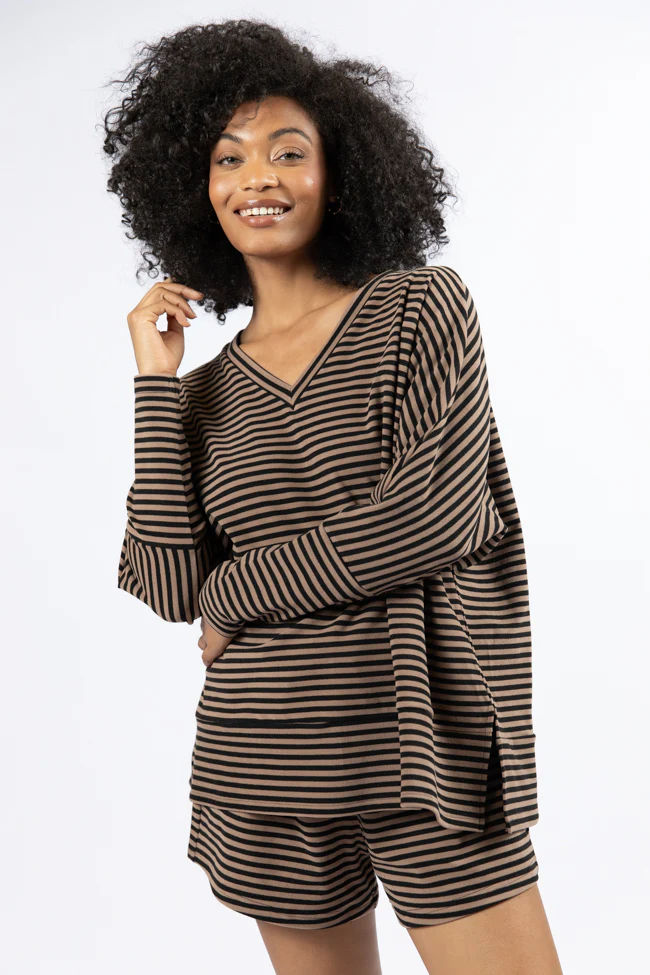 No Complaints Mocha and Black Striped Top FINAL SALE - Terpint