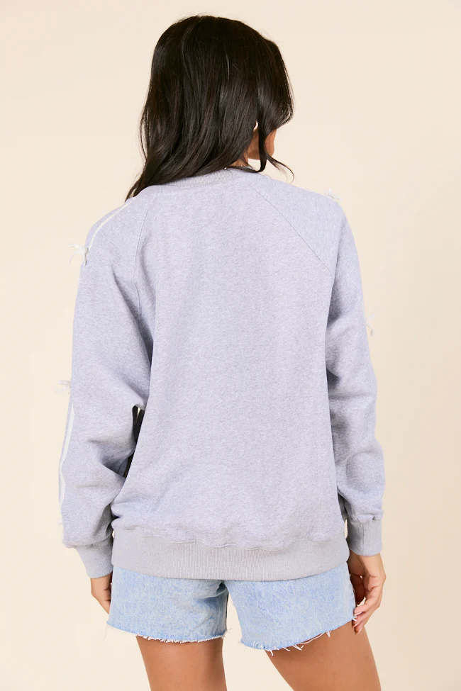 Kinley Heather Grey Side Bow Detail Crewneck Sweatshirt - Terpint