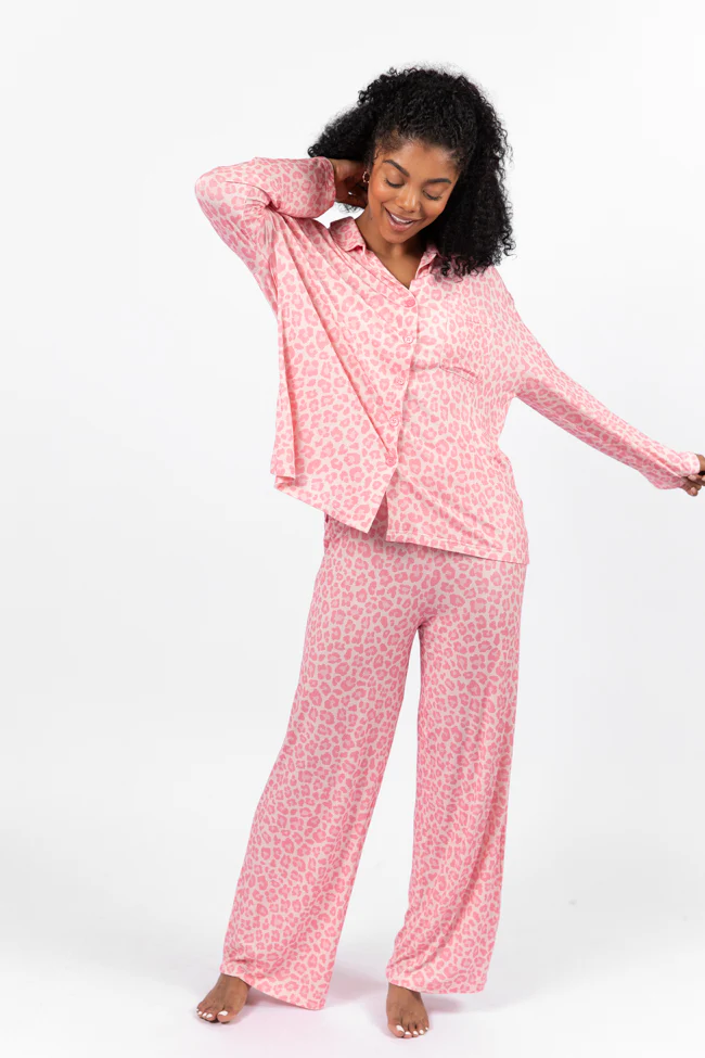 Sweet Dreams Pink Leopard Pajama Long Sleeve Top FINAL SALE - Terpint