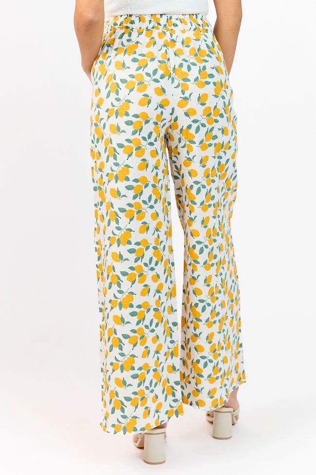 Main Squeeze Ivory Lemon Print Belted Wide Leg Pants FINAL SALE - Terpint