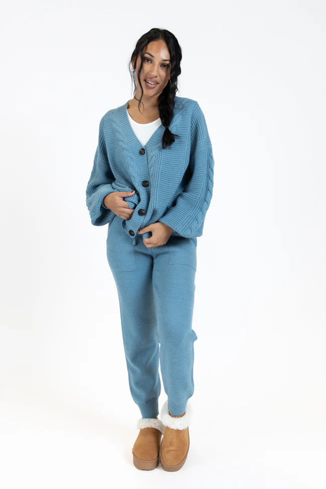 Real Karma Blue Cable Knit Cardigan FINAL SALE - Terpint