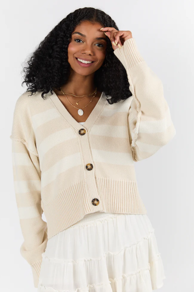 Beyond The City Beige and Ivory Striped Cardigan FINAL SALE - Terpint