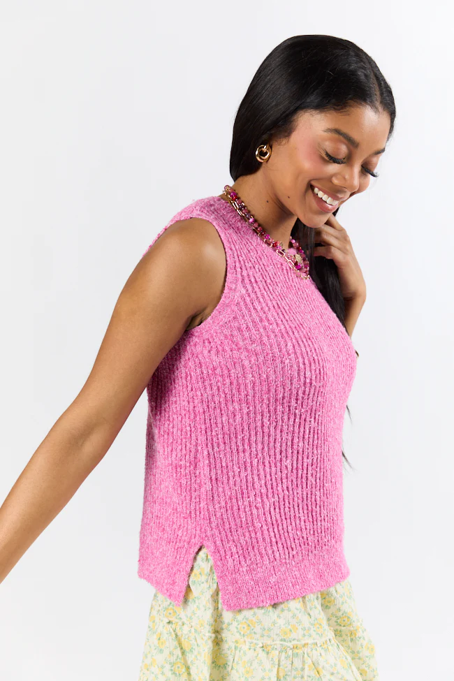 Best Day Ever Pink High Neck Sweater Tank SALE - Terpint