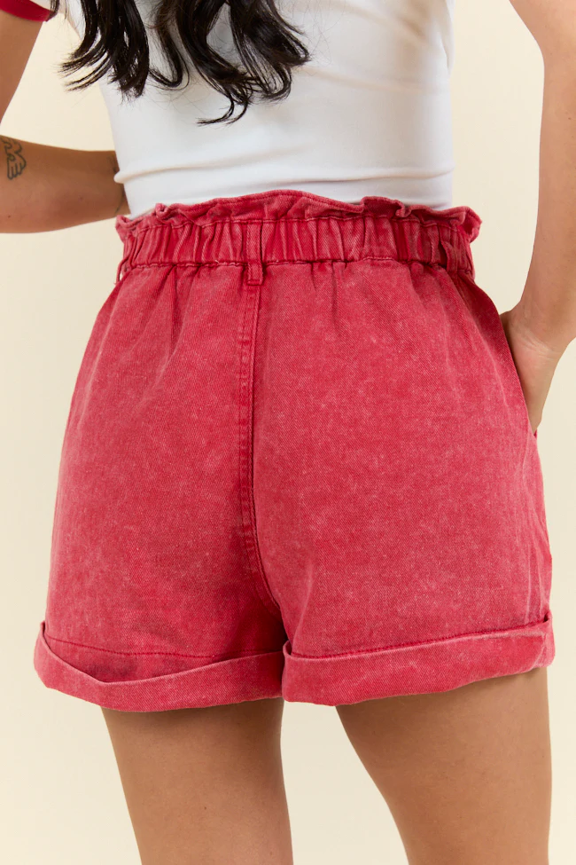 Chill Days Red Ruffle Waist Denim Shorts SALE - Terpint