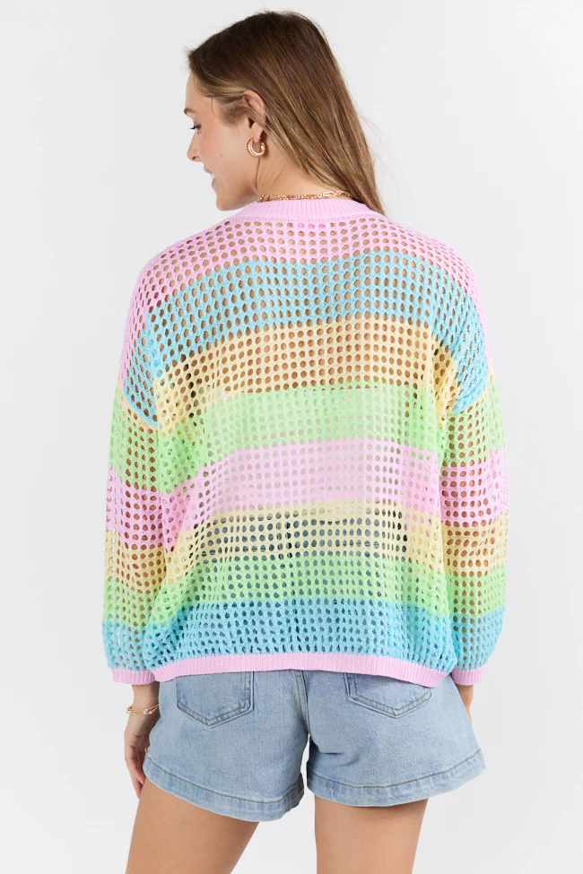 More To Come Open Knit Stripe Crew Neck Sweater FINAL SALE - Terpint