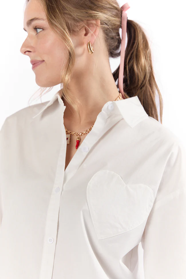 All My Love Heart Pocket Ivory Button Down Blouse FINAL SALE - Terpint