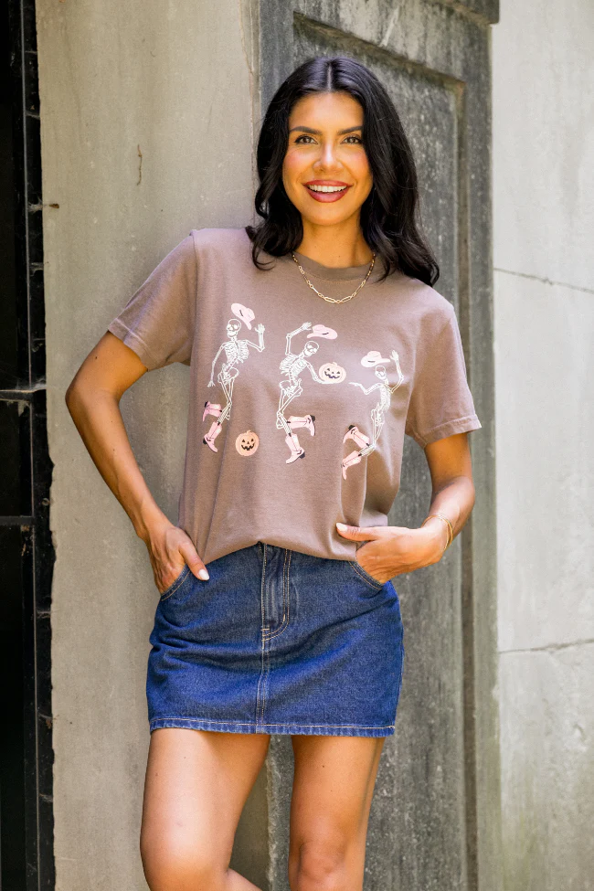 Dancing Skeletons Brown Graphic Tee - Terpint