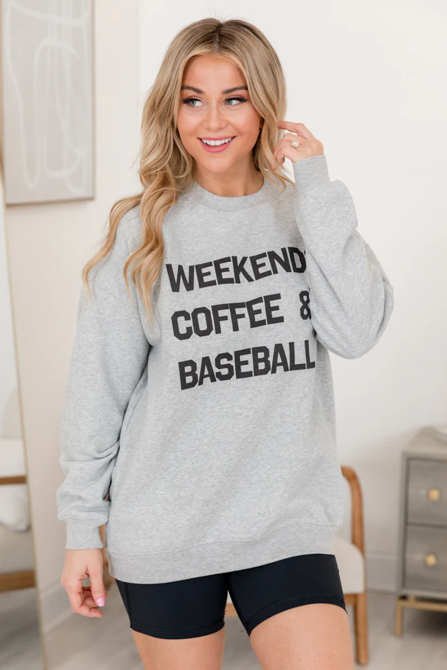 Weekends Coffee and Baseball Light Grey Graphic Sweatshirt - Terpint