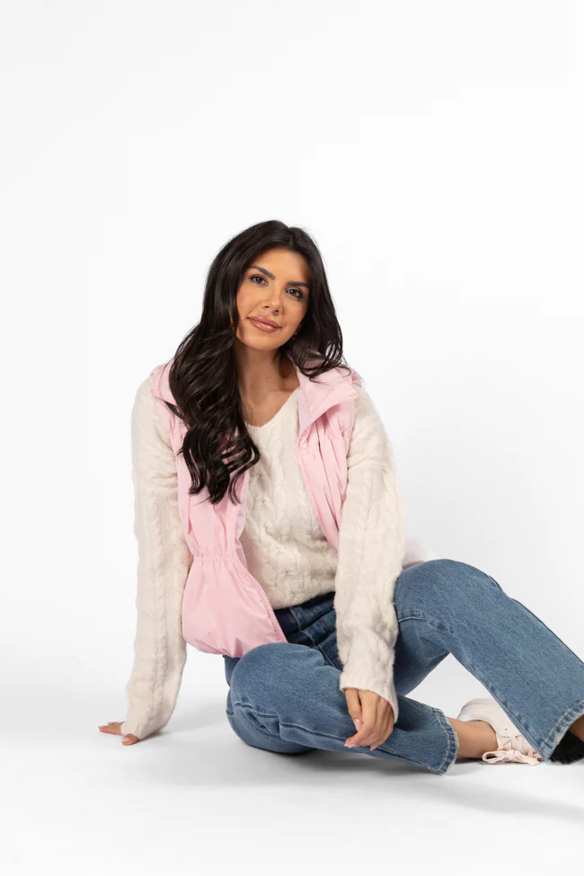 Mountain High Light Pink Ruched Puffer Vest FINAL SALE - Terpint