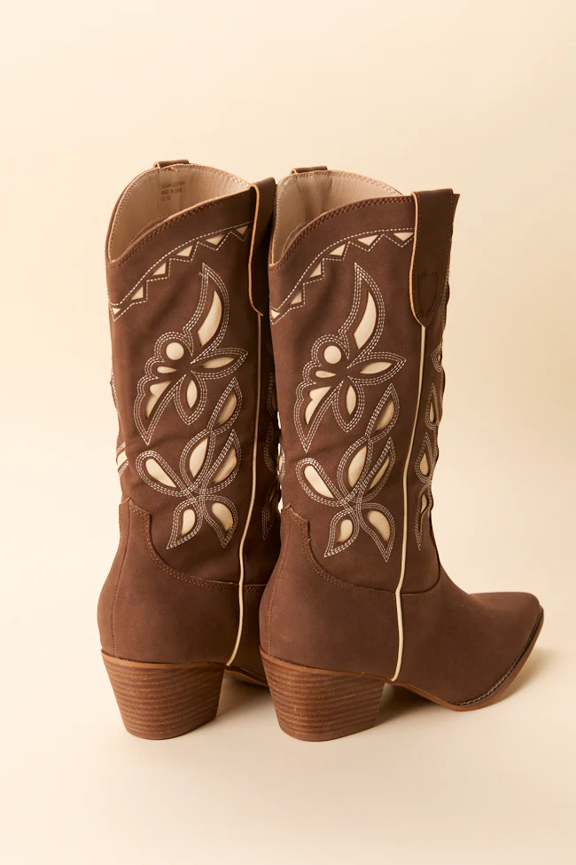 Zinnia Brown Cutout Cowboy Boots - Terpint