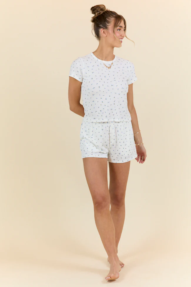 What A Dream Blue Ditsy Floral Pajama Shorts DOORBUSTER - Terpint
