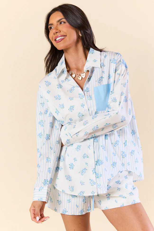 Blooming Lines Stripes & Floral Mixed Cotton Poplin Shirt - Terpint