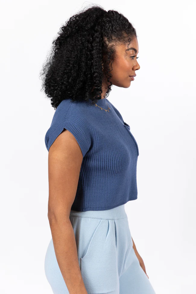 The One I Want Navy Short Sleeve Pocketed Sweater FINAL SALE - Terpint