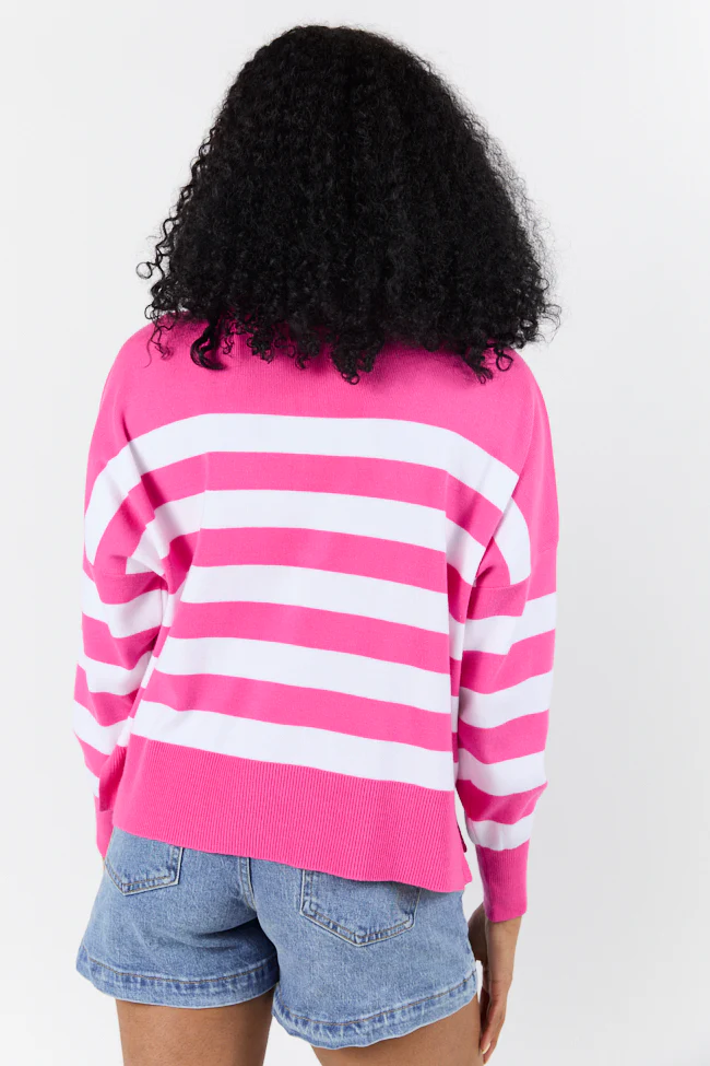 Pulling Heartstrings Hip Length Pink Stripe Quarter Zip Pullover FINAL SALE - Terpint