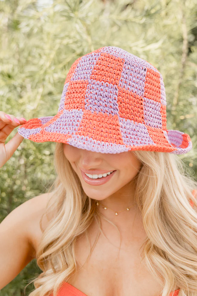 Orange And Pink Checkered Crochet Bucket Hat FINAL SALE - Terpint