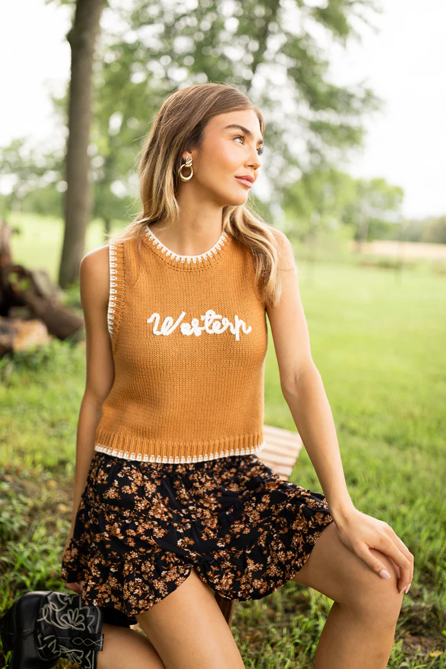 Selah Sleeveless Brown Western Sweater Vest - Terpint