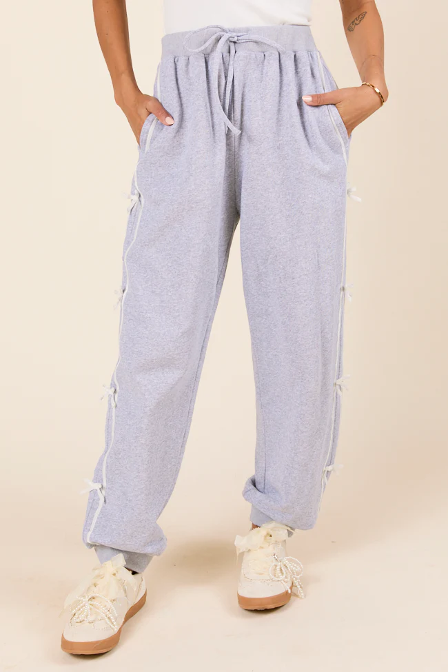 Kinley Heather Grey Side Bow Detail Pants - Terpint