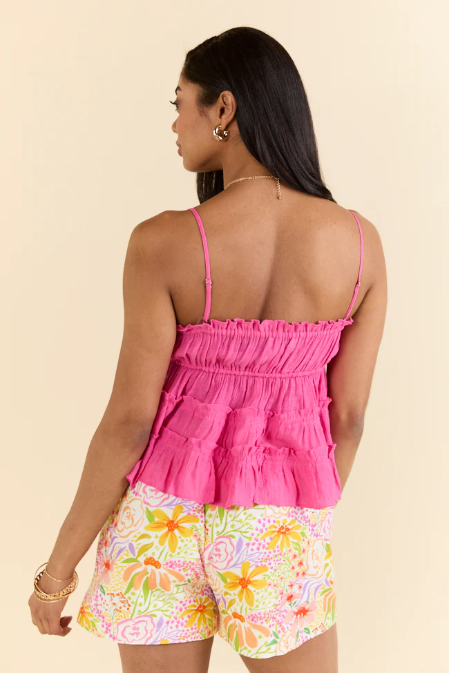 Forever Young Hot Pink Tie Detail Woven Tank Top FINAL SALE - Terpint