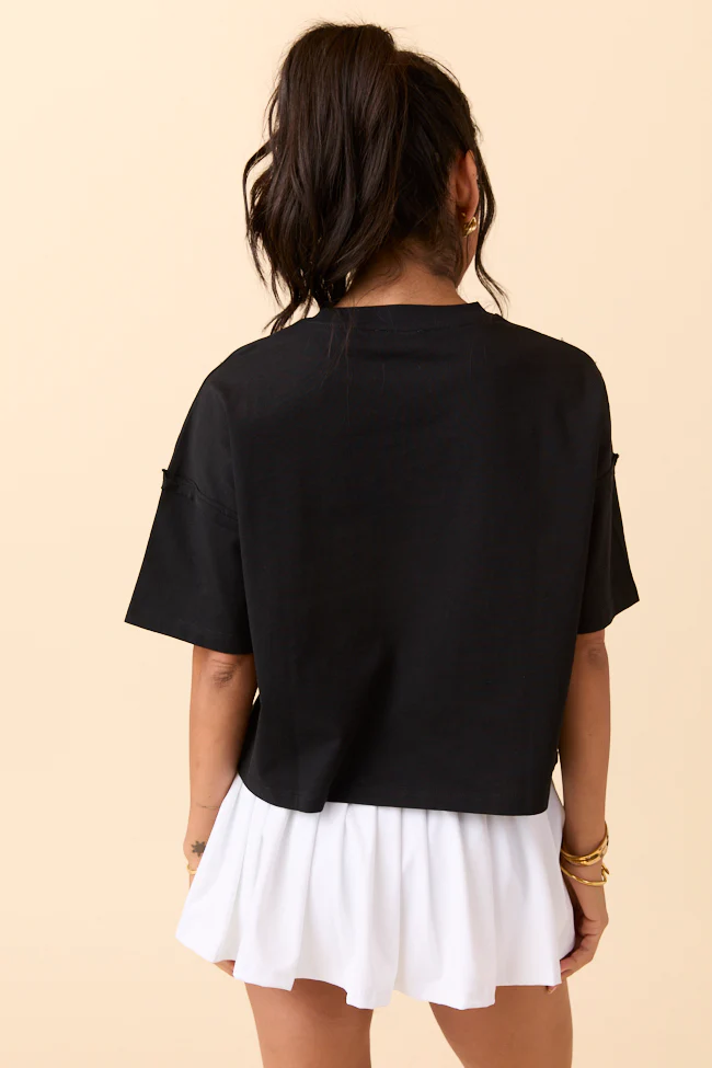 Sally Black Stars Cropped Knit Short Sleeve Top - Terpint