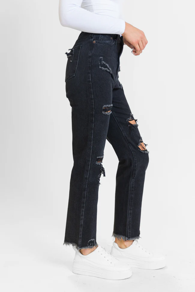 Megan Black Wash Distressed Straight Leg Tall Mom Jeans FINAL SALE - Terpint