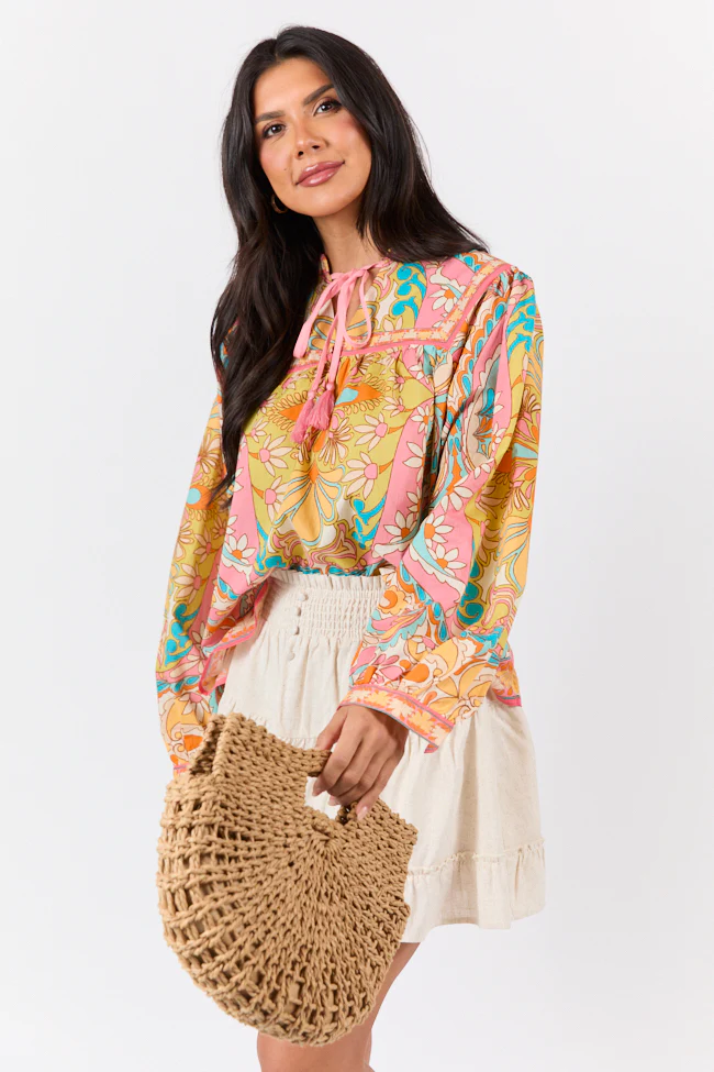 Mosaic Gardens Purple Printed Long Sleeve Blouse FINAL SALE - Terpint