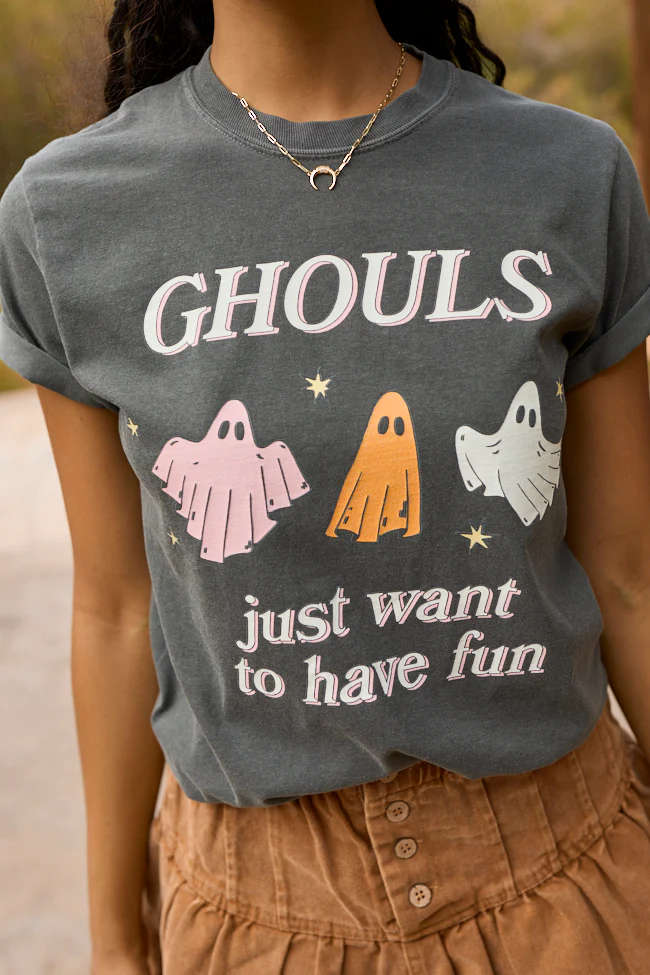 Ghouls Just Want To Have Fun Dark Grey Graphic Tee - Terpint