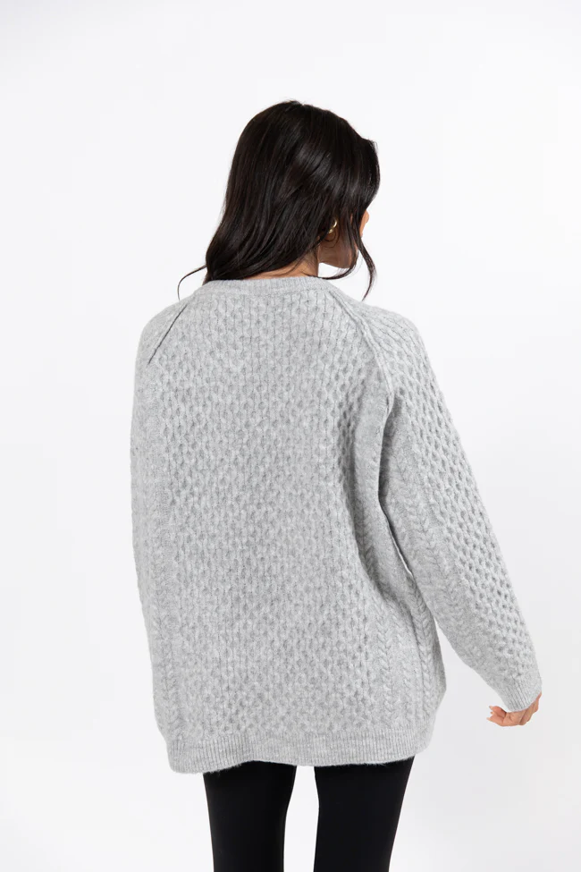 Cable Knit Cuddles Grey Oversized Crew Neck Sweater FINAL SALE - Terpint